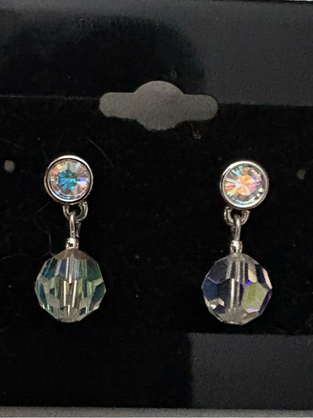 Swarovski Crystal Swan Signed VTG Silver Tone Faceted Bead Dangle Earrings - Picture 2 of 6